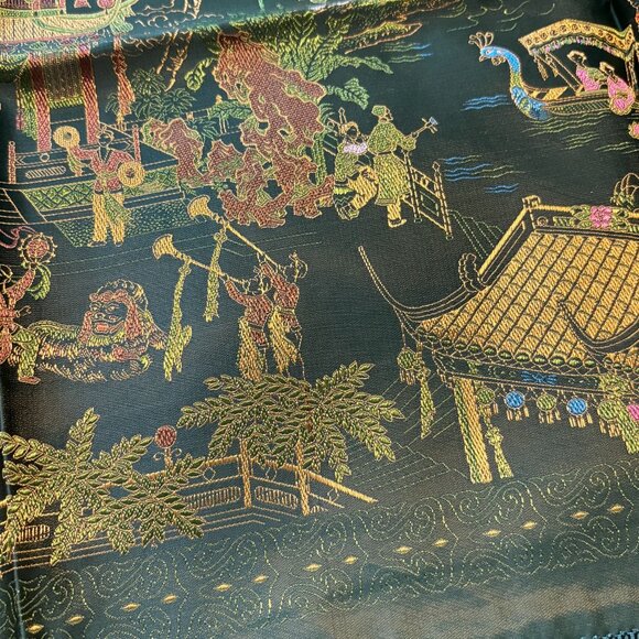 Vintage Reversible Asian-Inspired Fringed Silk Square Table Cover Tapestry - Picture 3 of 10